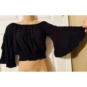 Living Doll Los Angeles Black Off The Shoulder Crop Top Shirt Women’s MEDIUM